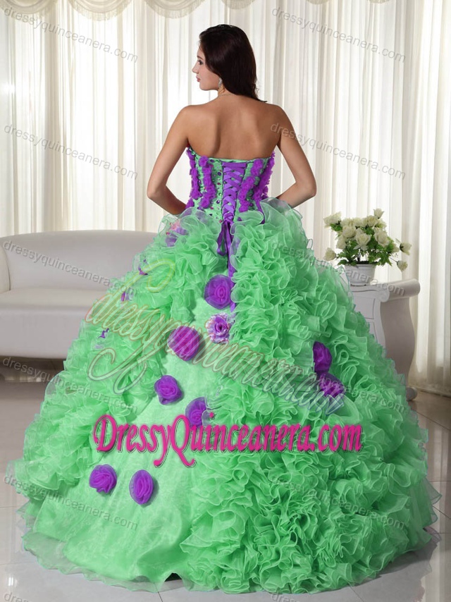 Pretty Multi-colored Ruffled Quinceanera Gown Dresses with Handmade Flowers