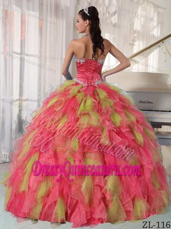 Luxurious Strapless Organza Quinceanera Dresses with Appliques for Cheap