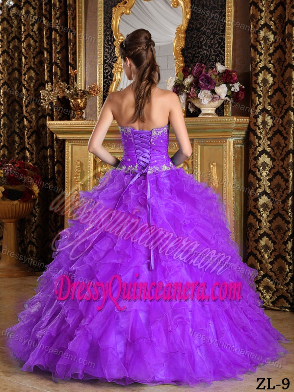 Sweetheart Purple Lovely Organza Quinces Dresses with Ruffles