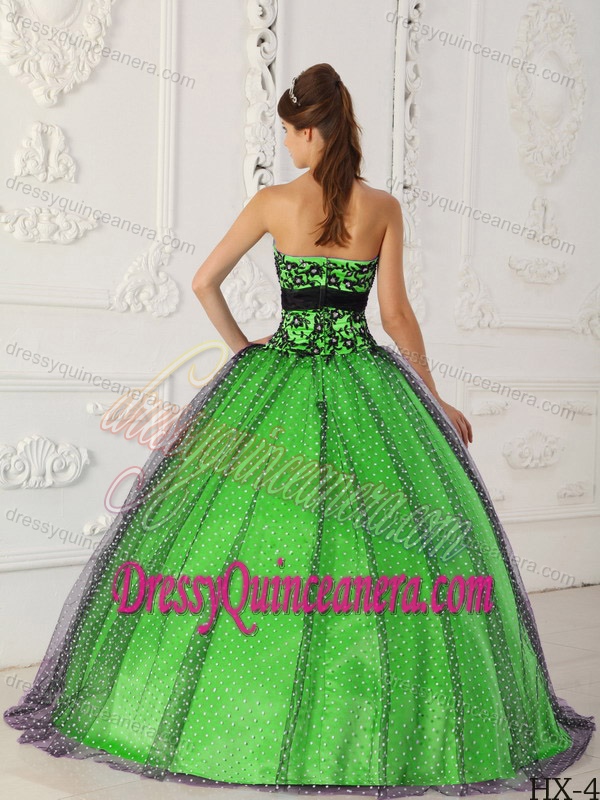 Black and Spring Green Low Price Quinceanera Dresses in Tulle