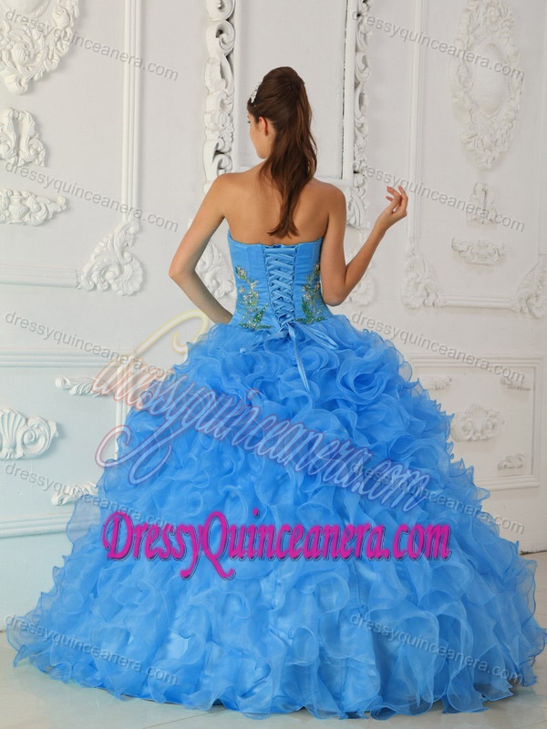 Strapless Low Price Aqua Blue Quinceanera Dress with Embroidery