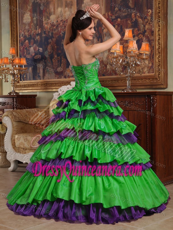 Custom Made Taffeta and Organza Quinceanera Dresses in Green
