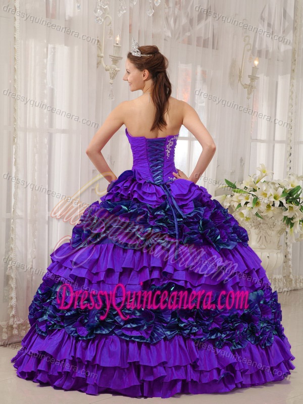 Sweet Purple Ball Gown Quince Dress with Strapless and Ruching