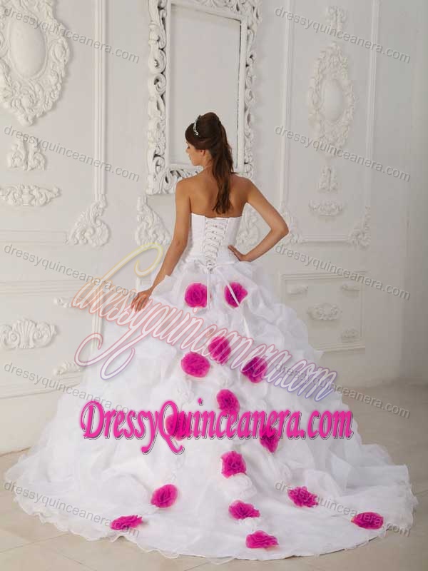 Strapless Lovely White Quinces Dress with Court Train in Organza