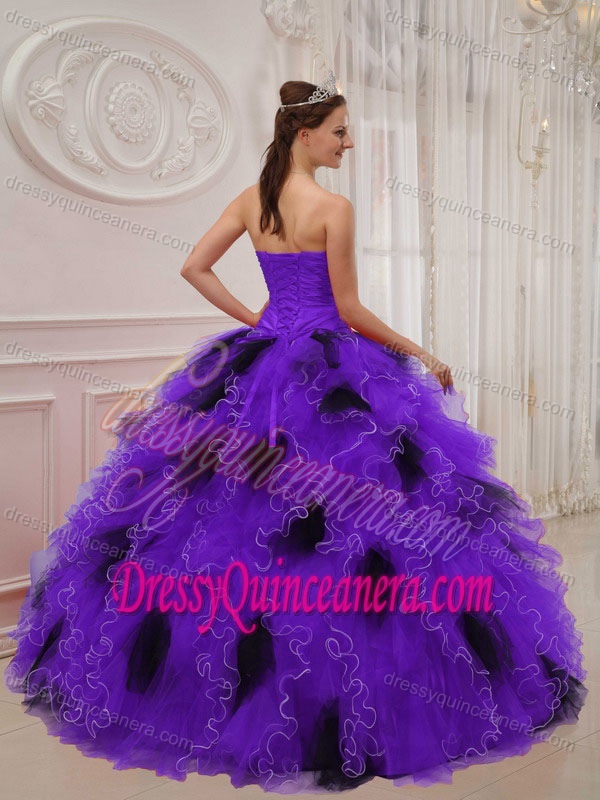 Ruffled Organza Dress for Quince in Purple and Black on Promotion