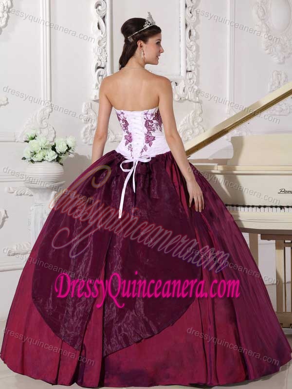 Embroidery Taffeta Lovely Sweet 16 Dresses in White and Wine Red