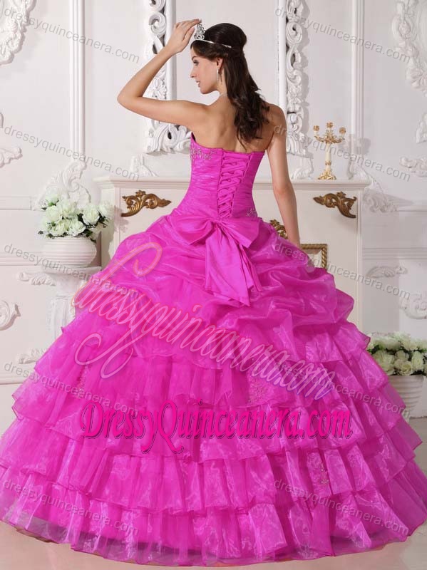 Strapless Organza Appliqued Perfect Sweet Sixteen Dresses in Pink
