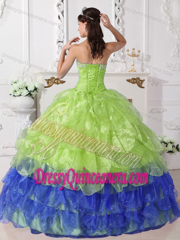 Affordable Colorful Ball Gown Appliqued Quince Dress with Strapless