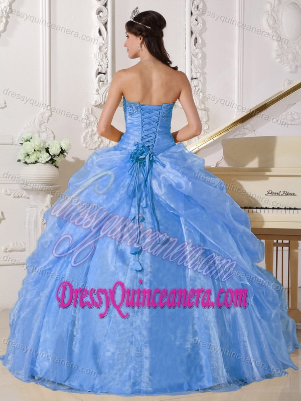 Cute Light Blue Ball Gown Strapless Quinceanera Gown in Organza