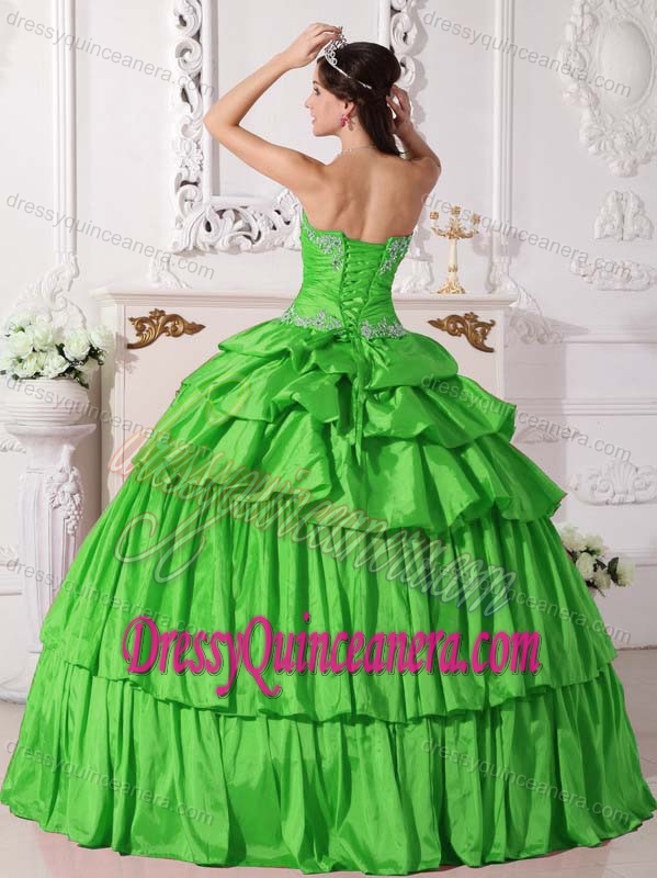 Custom Made Sweetheart Taffeta Sweet 16 Dresses in Spring Green