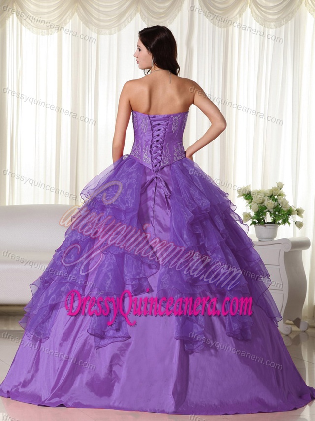 Ball Gown Sweetheart Nice Organza Quinceanera Gowns in Purple