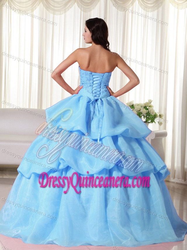 Discount Ball Gown Flowers Decorate Dress for Quince in Baby Blue