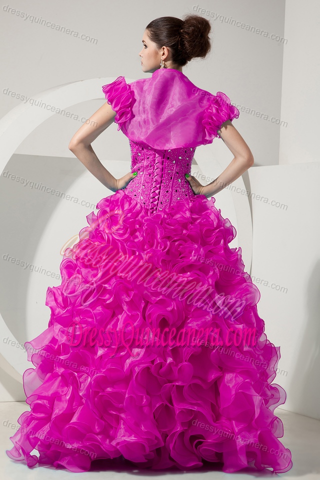 Organza Sweet Sixteen Dress with Sweetheart and Beading in Hot Pink