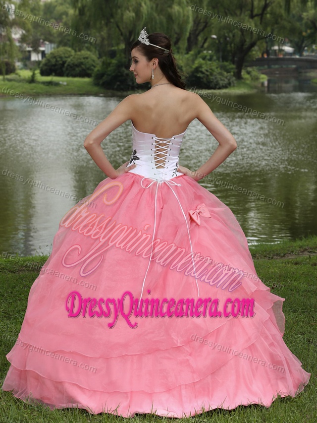 Quinceanera Gowns with Embroidery in Pink and White on Promotion