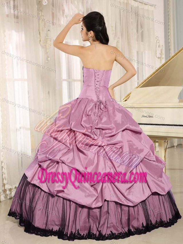 Custom Made Appliqued Quinceanera Dresses in Rose Pink and Black