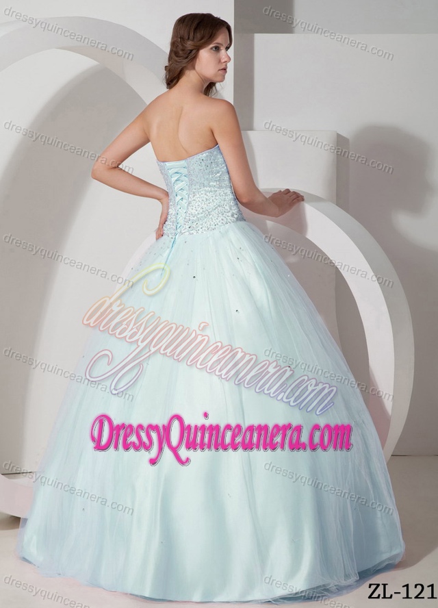 Light Apple Green Ball Gown Sweetheart Tulle Beading Quinceanera Dresses
