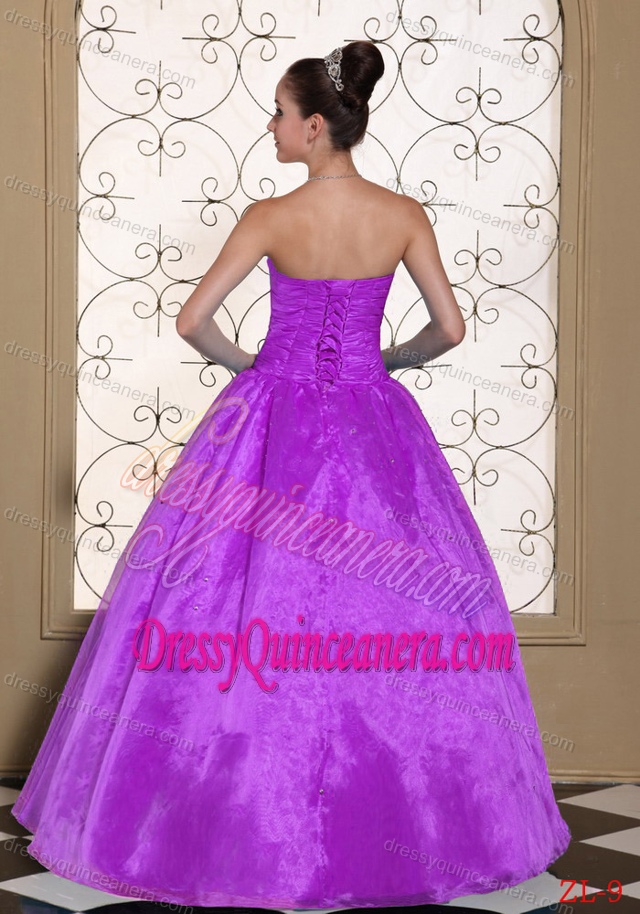 Lovely Strapless Purple Sweet 16 Dress with Beading in Taffeta and Organza