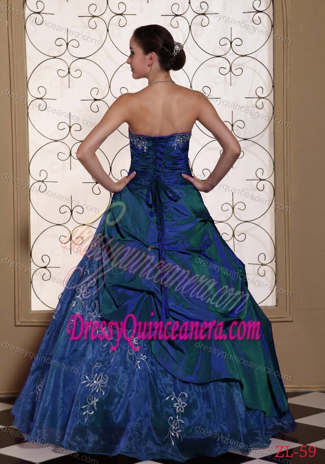 Modest Taffeta and Organza Embroidery Sweet 15 Dresses in Blue on Sale
