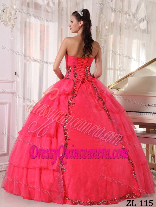 Cheap Organza Sweet 16 Dresses with Paillette in Coral Red on Promotion