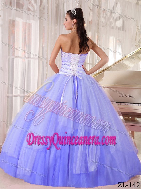 Affordable Sweetheart Floor-length Tulle Sweet 15 Dresses with Beading