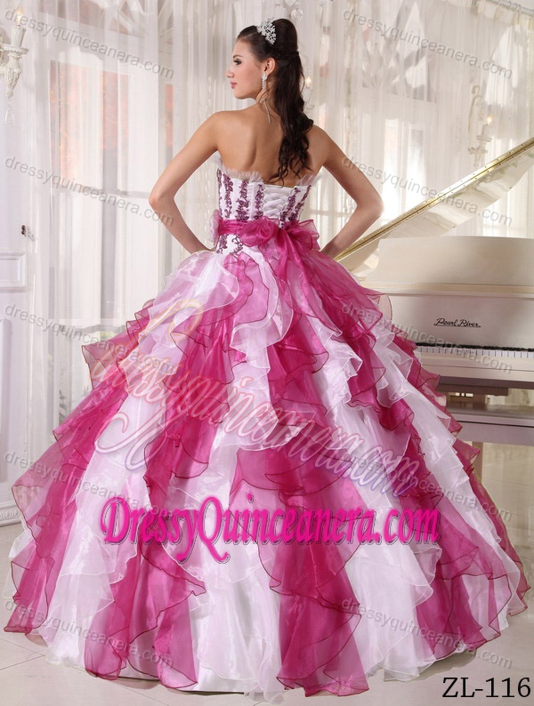Discount Colorful Strapless Organza Beaded Quinceanera Gown Dresses