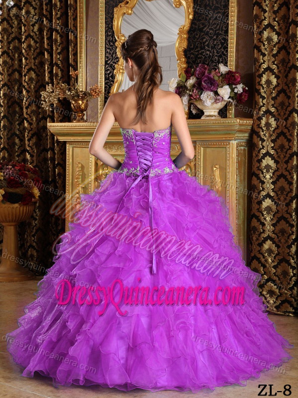 Hot Lavender Sweetheart Organza Quinceanera Gown Dresses with Ruffles