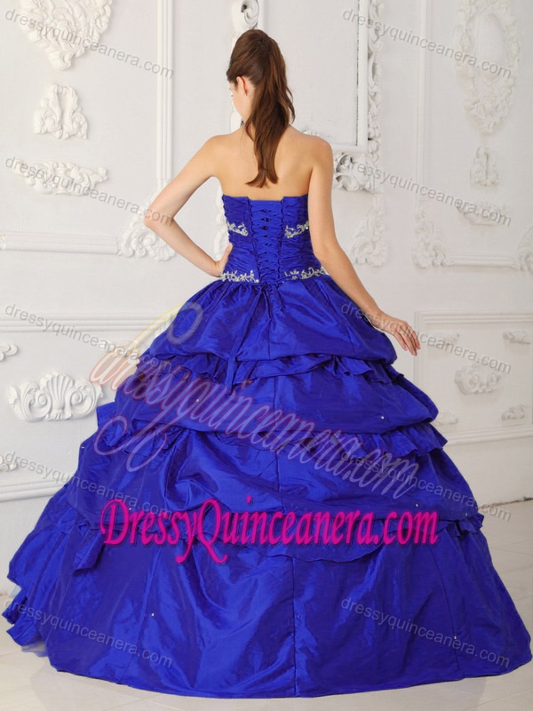 Blue A-line Taffeta and Tulle Quinces Dresses with Appliques and Beading