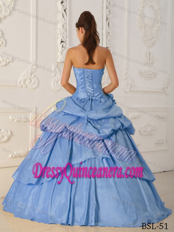 Princess Strapless Taffeta Quinceanera Dresses with Beading in Baby Blue