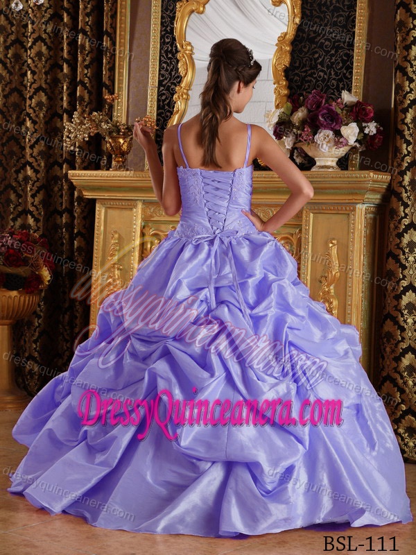 Latest Straps Taffeta Quinceanera Gown with Beading and Appliques in Lilac