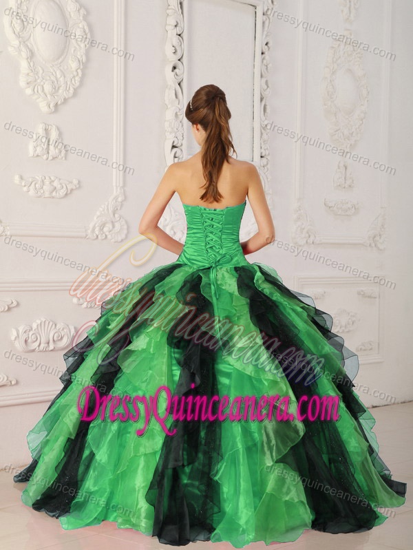 Multi-color Strapless Organza Quinceanera Dress with Appliques and Ruffles
