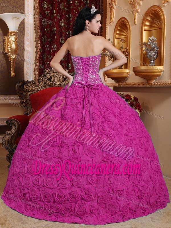 Strapless Quinceanera Dress with Rolling Flowers and Beading on Promotion