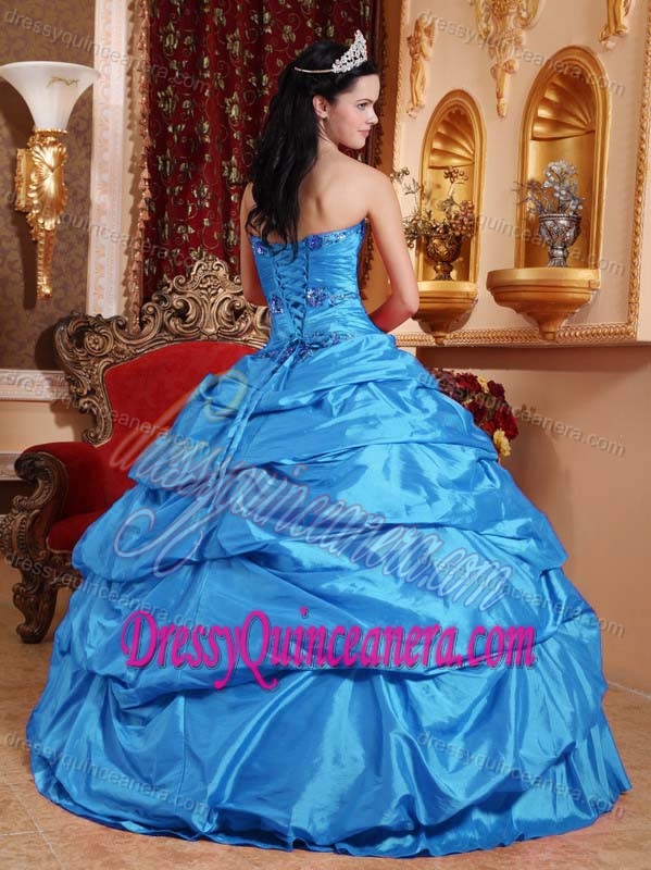 Blue Sweetheart Taffeta Quinceanera Dress with Appliques on Wholesale Price