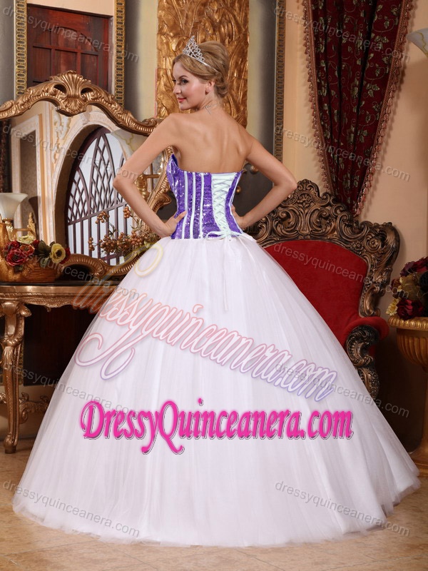 Beautiful White Strapless Tulle Sweet Sixteen Quinceanera Dress for Cheap