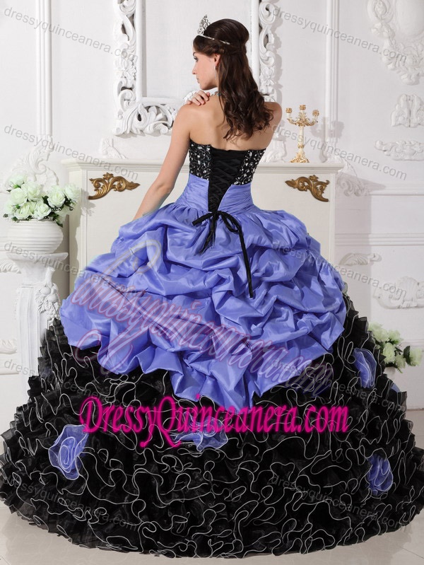 Colorful Sweetheart Organza Beaded Quinceanera Dress with Rolling Flowers