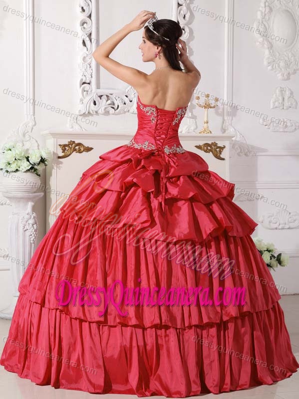 Red Sweetheart Taffeta Beaded and Ruched Quinceanera Dresses for Cheap