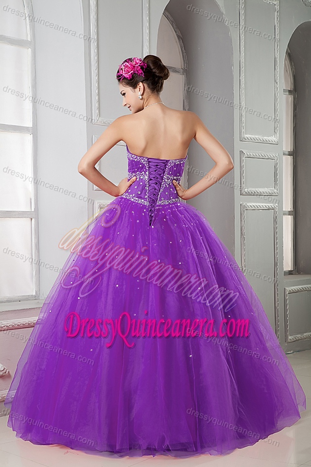 2013 Purple Sweetheart Tulle Beaded Quinceanera Dress on Wholesale Price