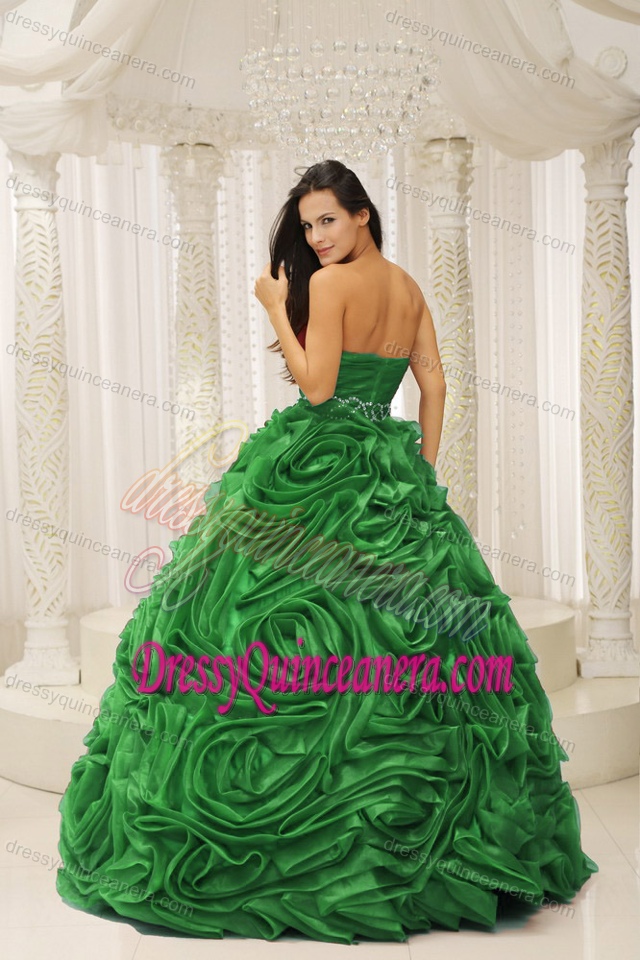 Green Sweetheart Beaded Quinceanera Dress with Rolling Flowers for 2014