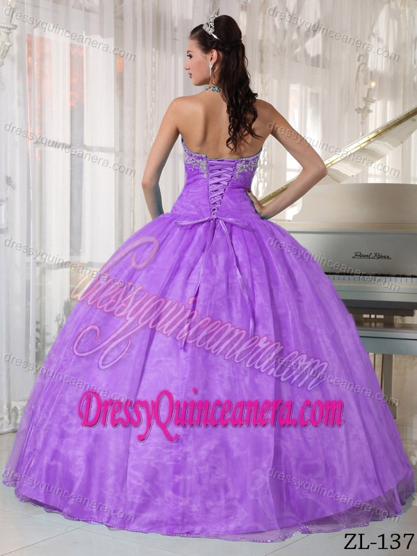 Lavender Sweetheart Taffeta and Organza Quinceanera Dress with Appliques