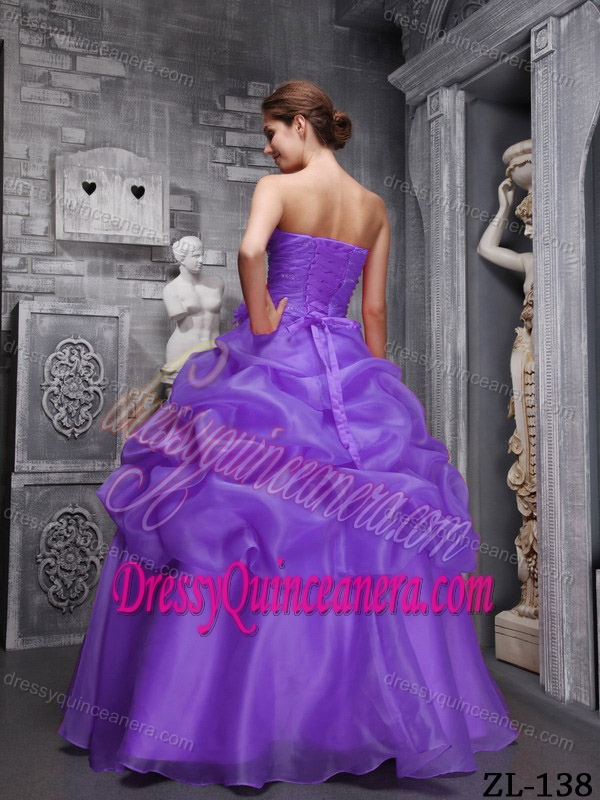 Purple Sweetheart Organza Beaded and Ruched Sweet 16 Quinceanera Dress