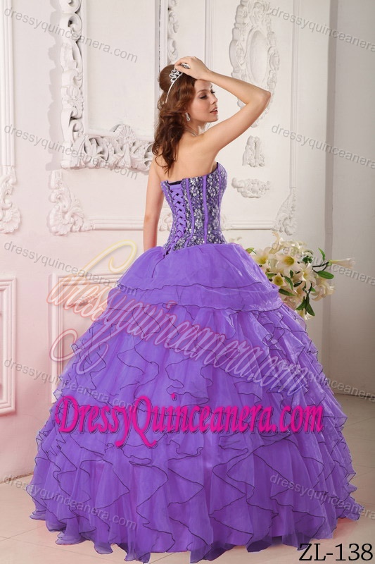 Sweetheart Organza Quince Dresses with Beading in Purple On Promotion