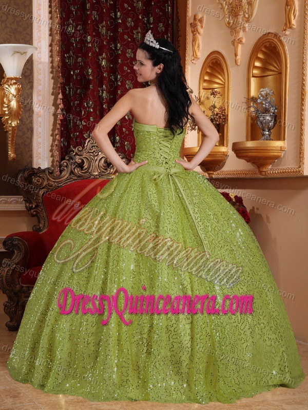 Perfect Olive Green Sweetheart Beading Dress for Quince in Special Fabric