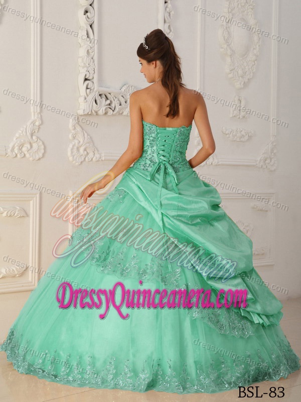Apple Green Princess Sweetheart Taffeta and Tulle Beaded Sweet 16 Dress
