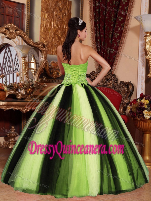 Multi-colored Sweetheart Tulle and Taffeta Quinceanera Gowns with Beading