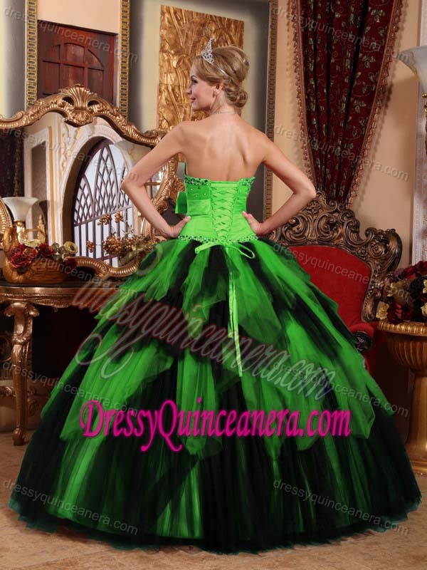 Wonderful Strapless Tulle Beaded Quinces Dresses with Bow and Ruffles