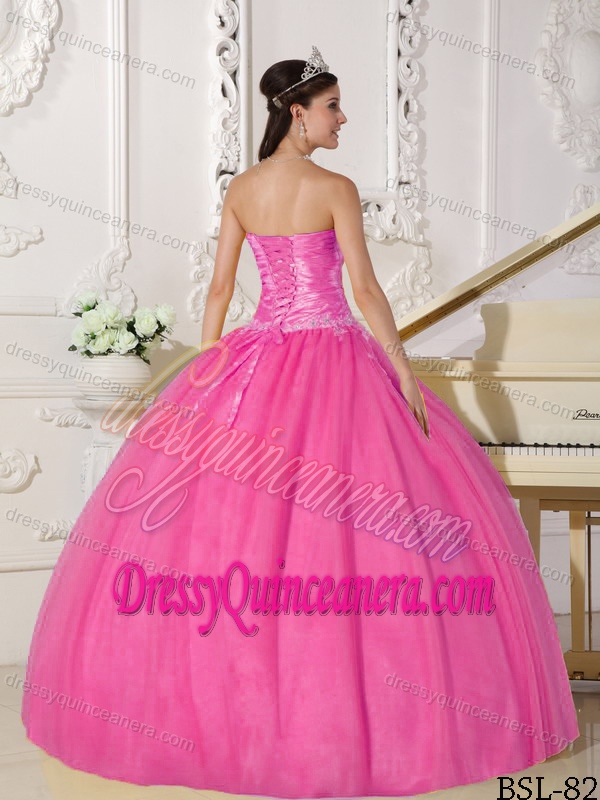 Pink Strapless New Sweet Sixteen Quinceanera Dresses with Ruches and Appliques