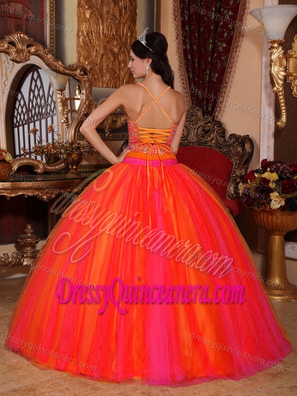 V-neck Beading Orange Sweet Sixteen Quinceanera Dress with Criss Cross on Back