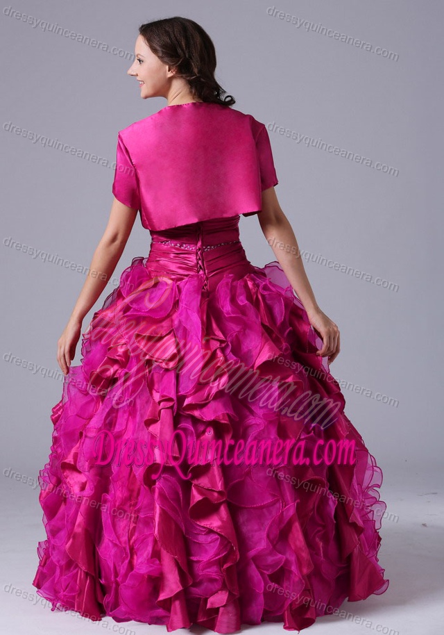 2013 Ruching and Beading Dress for Quinceanera with Ruffles in Fuchsia for Spring