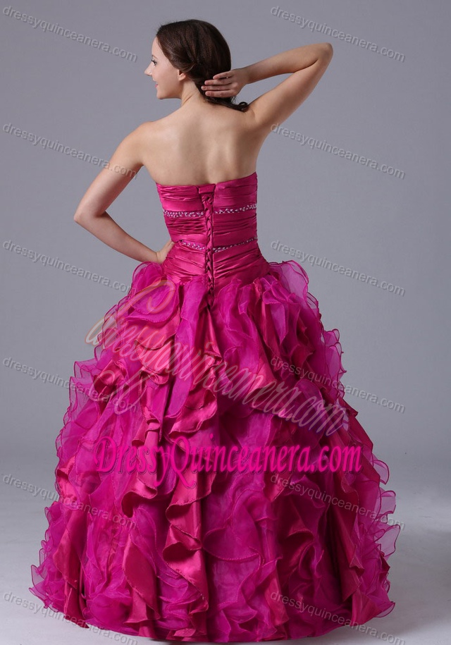 2013 Ruching and Beading Dress for Quinceanera with Ruffles in Fuchsia for Spring