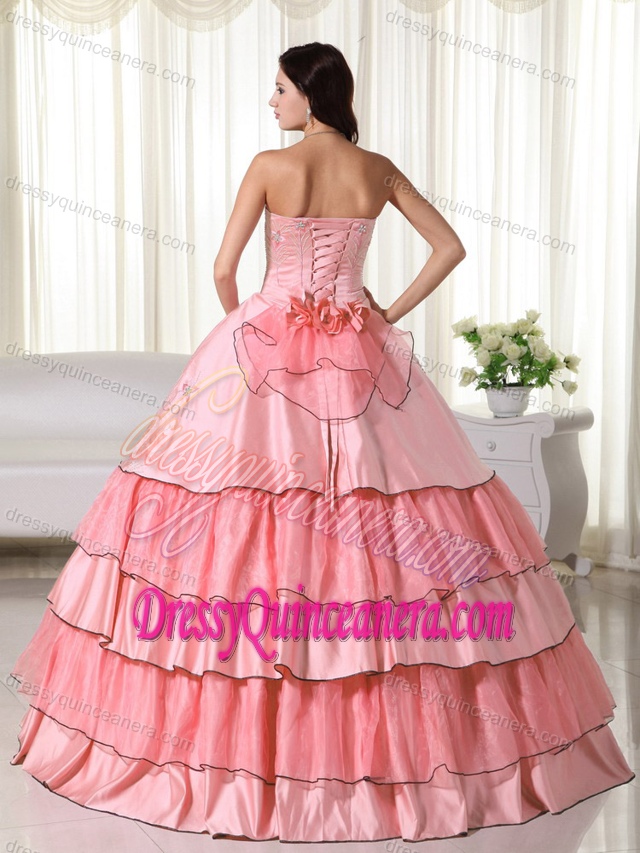 Watermelon Strapless Sweet 15 Dress with Beadings and Layers in the Mainstream
