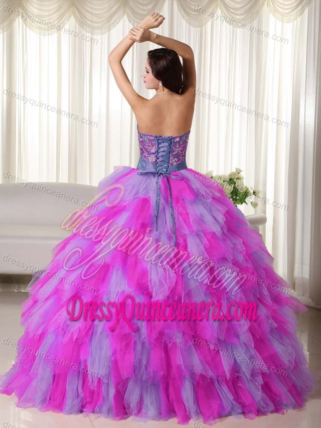 Pretty Multi-colored Sweet Sixteen Quinceanera Dresses with Ruffles and Appliques